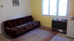 Un sofá en una sala de estar con ventana. en Teranuovo, en Belgrado