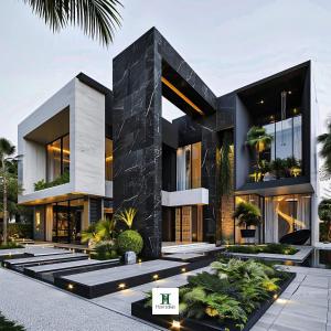 a modern house with black and white at Emerald Palace in Johor Bahru