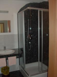W łazience znajduje się prysznic i umywalka. w obiekcie Appartementhaus Honznhof w Langenfeld