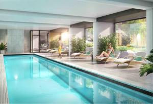 a rendering of a swimming pool in a hotel at Hot Deal! Sky Stars Central Haven Studio with nice pool In CBD heart in Auckland