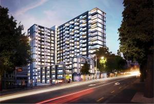 a rendering of a tall building on a city street at Hot Deal! Sky Stars Central Haven Studio with nice pool In CBD heart in Auckland