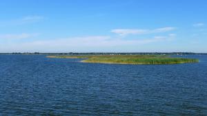 an island in the middle of a large body of water at Ferienwohnung Hafenkieker in Born +19 photos