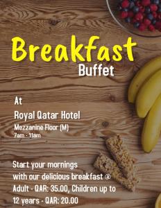Opciones de desayuno disponibles en Royal Qatar Hotel
