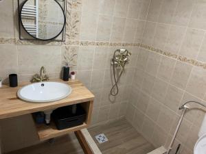 a bathroom with a sink and a shower at Cabana la Munte in Topliţa +27 photos