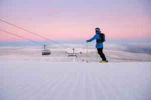 a person on skis at the top of a mountain at Villa Sole, Trysil in Trysil