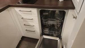 a dishwasher with its door open in a kitchen at Wildwechsel in Altenau