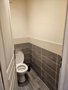a bathroom with a white toilet in a room at Appartement Serre Chevalier Montgenèvre in Briançon
