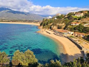 an aerial view of a beach with trees and houses at T2 de standing front de mer in Propriano