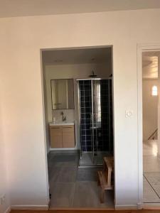 a kitchen with a walk in shower and a sink at Villa Perpignan avec piscine - Route des plages in Perpignan +12 photos