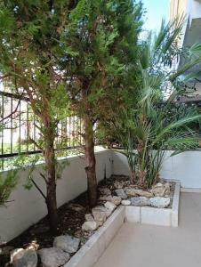 un jardin avec des arbres et des rochers à côté d'une clôture dans l'établissement Casa Vacanze 'La Scogliera', à Bisceglie