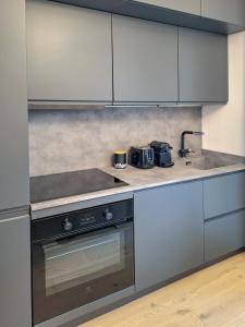 a kitchen with a sink and a stove top oven at Compagnoni12 Luxury penthouse with private Jacuzzi and SPA in Milan