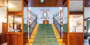 a staircase in a house with green steps at Kaštieľ AGATKA in Chorvátský Grob