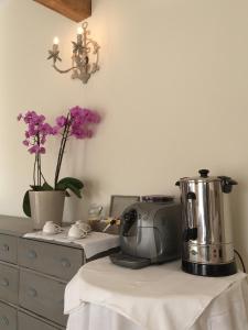 eine Küche mit einem Mixer und Blumen auf einer Kommode in der Unterkunft Etoile De Saint Paul in Saint-Paul-de-Vence