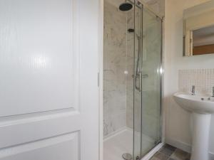 a bathroom with a shower and a sink at Laurel Lodge in Tintagel +14 photos