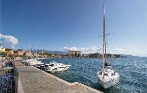 a group of boats docked at a dock in the water at Villa Liselote in Gargnano