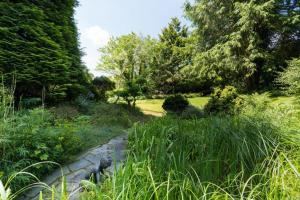 a garden with trees and a path in the grass at Appartement dans une Villa de Prestige avec Étangs et Serre in Braine-lʼAlleud