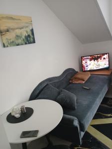 a living room with a couch and a table at Motelik White House - pokoje gościnne in Radom