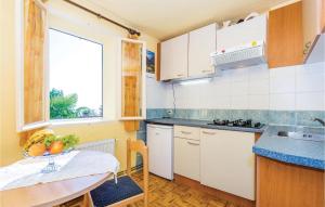 a kitchen with a table with a bowl of fruit on it at Pet Friendly Apartment In Moscenicka Draga in Mošćenička Draga