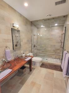un bagno con lavandino, WC e doccia di Modern 1 block from Metro subway Minutes to Capital, Museums and National Mall a Washington