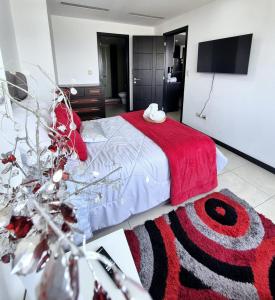 Кровать или кровати в номере Departamento Doble con vista a la ciudad y Rio