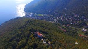 an aerial view of a town on a hill next to the ocean at Apartment Haldej in Mošćenička Draga