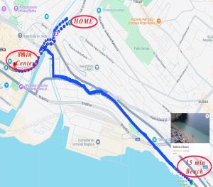 a map of the proposed route of the planned route at Rijeka center apartment 40m in Rijeka
