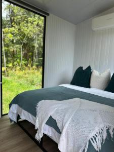 a bedroom with a bed and a large window at The Dacious by Tiny Away in Midgenoo