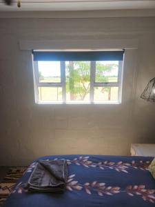 a bed in a room with a window at Volgenoeg Self Catering Family Unit in Oudtshoorn +15 photos
