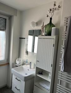 a small bathroom with a sink and a white cabinet at Winter in Bern
