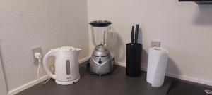 a kitchen counter with a blender and a roll of paper towels at Venos Home 2 in Lemvig