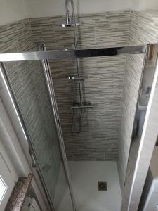 a shower in a bathroom with a glass ceiling at Isangarda Apartment in Candelo