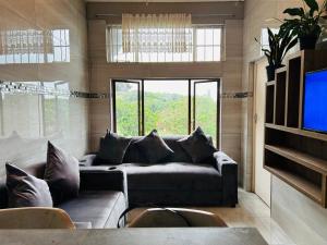 Nyathi's Guest House في هيبردين: غرفة معيشة مع أريكة وتلفزيون