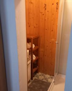 Łazienka z szafą z drewnianymi ścianami w obiekcie Gaestehaus-Russegger w mieście Abtenau +13 zdjęć