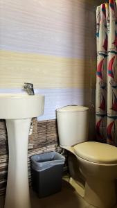 a bathroom with a toilet and a sink at Hostal halaliku tayrona in Santa Marta