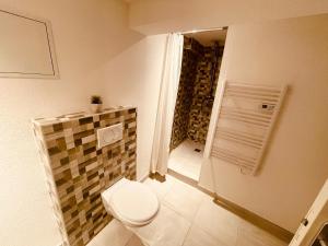 a small bathroom with a toilet and a shower at La Cave aux Lumières - Proche centre-ville - 2 chambres - Wifi in Renaison