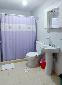 ein Badezimmer mit Toilette und Waschbecken in der Unterkunft La Fueguina Departamento 4 en Gobernador Gregores in Gobernador Gregores