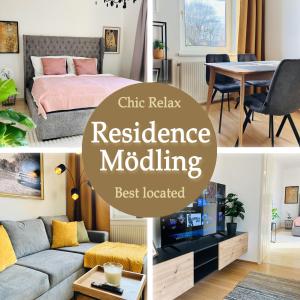 a collage of pictures of a bedroom and a living room at Chic Relax - Best located City & Nature Trip Apartment in Mödling