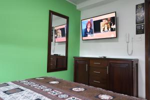 TV a/nebo společenská místnost v ubytování Hôtel d’lyon