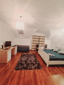 a bedroom with a bed and a desk and a couch at Villa Varzob in Warsaw