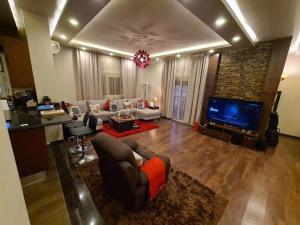 a living room with a couch and a tv at 2 spacious bedrooms apartment in Cairo