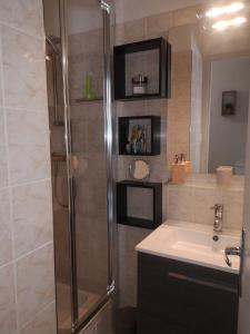 a bathroom with a shower and a sink at La Bresse OURSON in La Bresse +18 photos