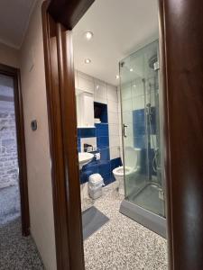 a bathroom with a toilet and a glass shower at Vita Mundo in Kotor