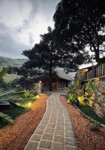 a brick path leading to a house with a tree at Marmaram Heritage in Vagamon +32 photos