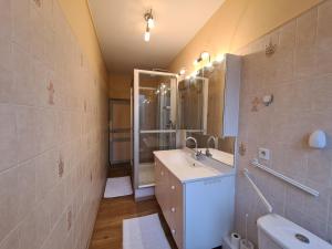 un bagno con lavandino, specchio e WC di Maison de ville conviviale avec jardin proche d'Argenton-sur-Creuse - FR-1-591-628 a Saint-Marcel Altre 24 foto