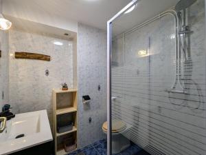a bathroom with a shower and a toilet and a sink at Appartement chaleureux, 2-4 pers, Vosges, Animaux admis - FR-1-589-685 in Le Syndicat +14 photos