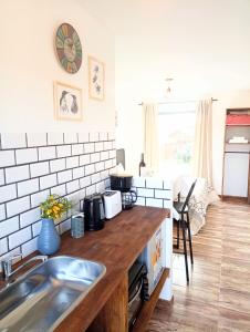 a kitchen with a sink and a counter top at Laguna Studios in El Calafate