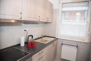 a kitchen with a sink and a counter top at Centrum Suite in Hévíz