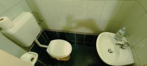 a small bathroom with a toilet and a sink at Centrum Suite in Hévíz +14 photos