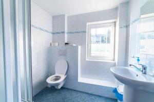 a white bathroom with a toilet and a sink at Koula Apartments in Pec pod Sněžkou +26 photos