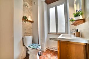ein Badezimmer mit Toilette und Waschbecken und einem Fenster in der Unterkunft Jungle Rochelaise - Coeur de ville, Entièrement Rénovée, Tv 4K, Fibre, Quartier Porte Royale in La Rochelle